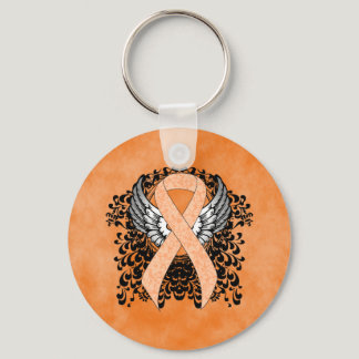 Peach Awareness Ribbon with Wings Keychain