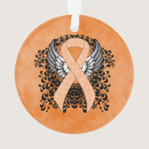 Peach Awareness Ribbon with Wings Ornament