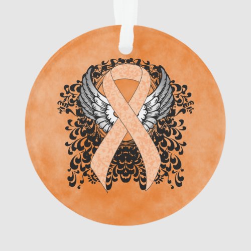 Peach Awareness Ribbon with Wings Ornament
