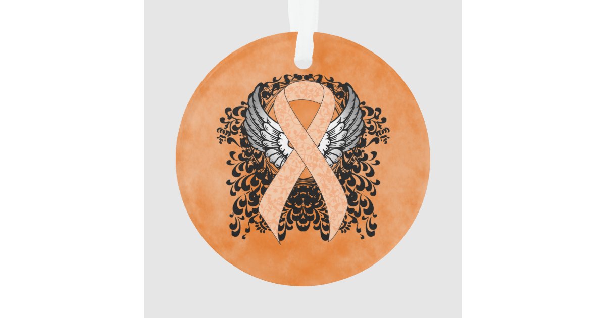 Peach Awareness Ribbon with Wings Ornament | Zazzle