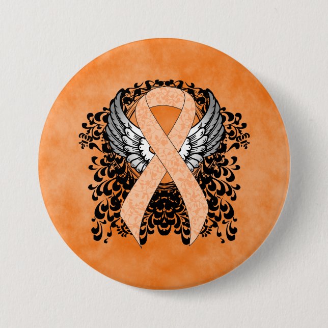 Peach Awareness Ribbon with Wings Pinback Button (Front)
