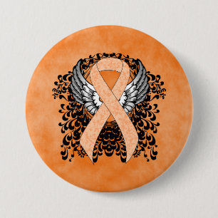 Peach Awareness Ribbon with Wings Pinback Button