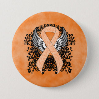 Peach Awareness Ribbon with Wings Pinback Button
