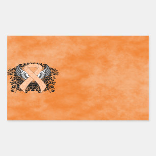 Peach Awareness Ribbon with Wings Rectangular Sticker