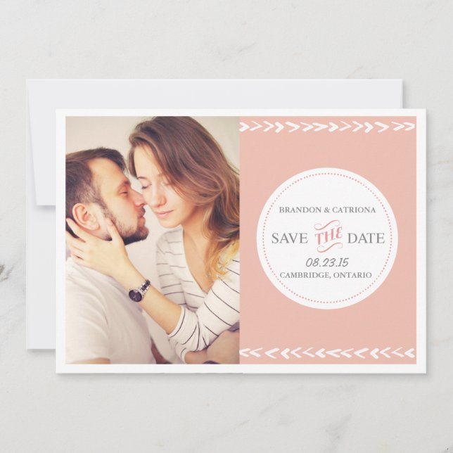 Peach Aztec Pattern | Save the Date Announcement (Front)