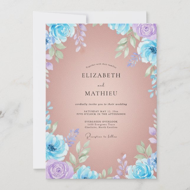 Peach Azure Petal Wedding Invitation (Front)