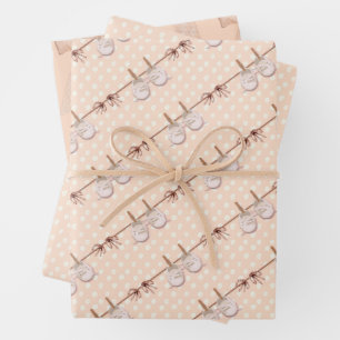 Peach Baby Bow Shower Wrapping Paper Sheets