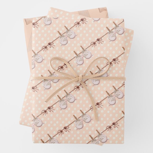 Peach Baby Bow Shower Wrapping Paper Sheets (In situ)