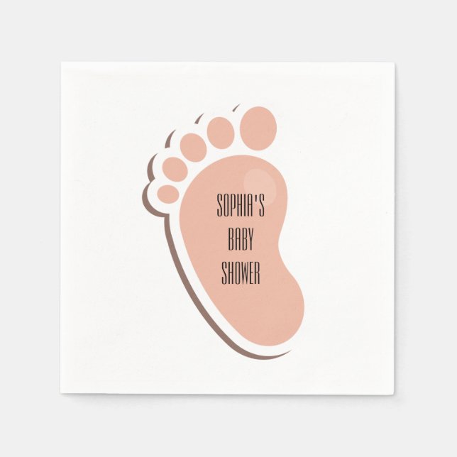 Peach Baby Footprint Baby Shower Paper Napkins (Front)