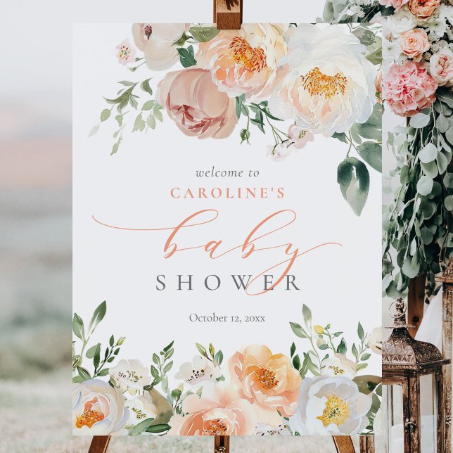 Peach Baby In Bloom Girl Baby Shower Welcome Sign (Creator Uploaded)