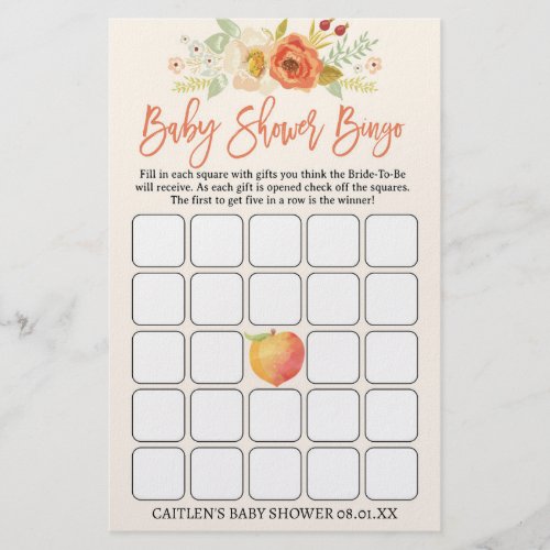 Peach Baby Shower Bingo Sweet Peach Baby Flyer