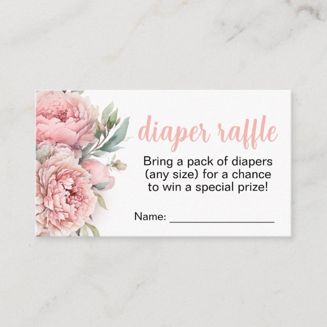 Peach baby shower diaper raffle enclosure cards (Front)