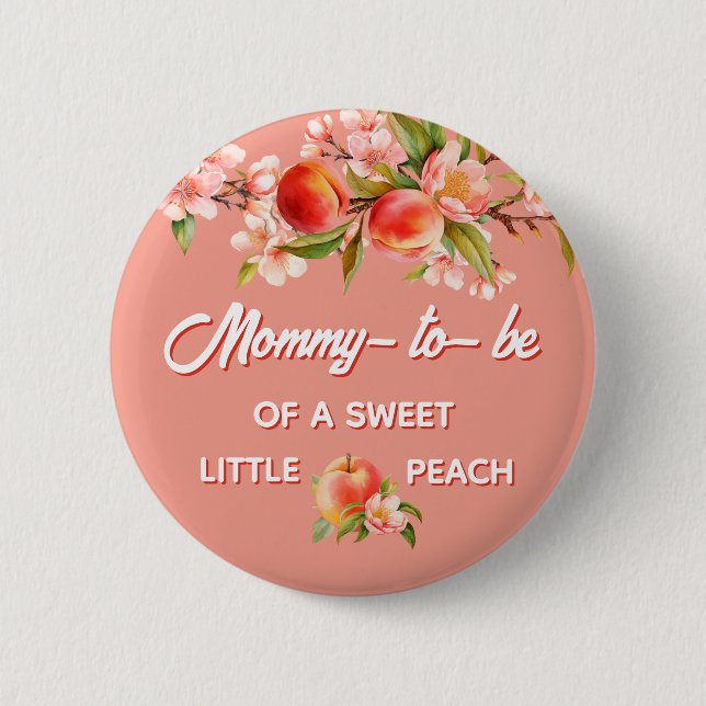 Peach Baby Shower Family Mom Button (Front)