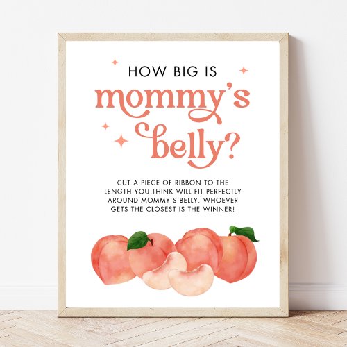 Peach Baby Shower Game How Big is Mommys Belly Poster