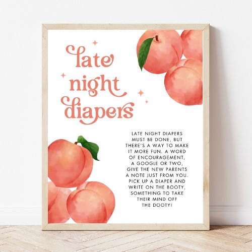 Peach Baby Shower Game Sign Late Night Diapers