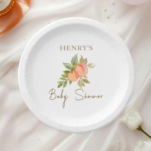 Peach Baby Shower Garden Party Watercolor Paper Plates