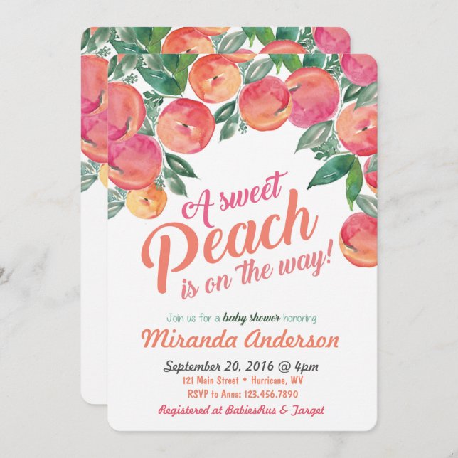 Peach Baby Shower Invitation (Front/Back)