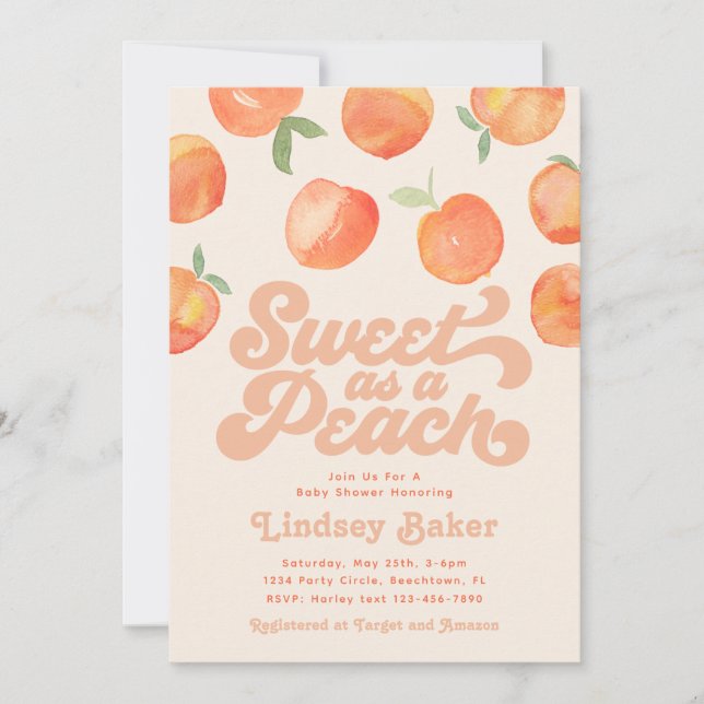 Peach Baby Shower Invitation | Little Peach (Front)