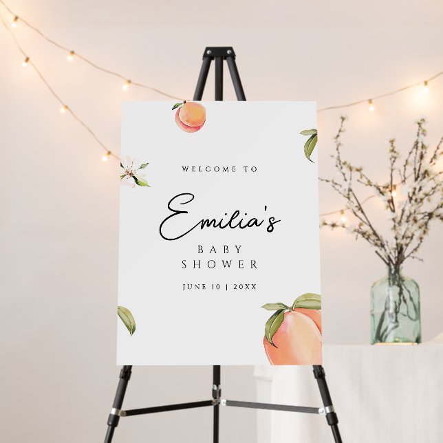 Peach Baby Shower Sign, Welcome Sign Baby Shower (In Situ (Stand))