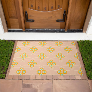 Peach background hexagonal floral pattern doormat