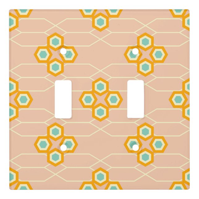 Peach background hexagonal floral pattern  light switch cover (Front)