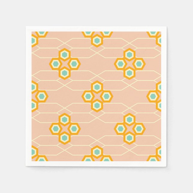 Peach background hexagonal floral pattern  napkins (Front)