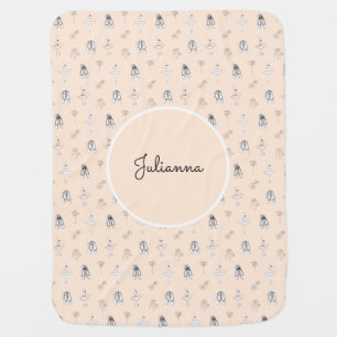 Peach Ballerina and Flowers Baby Blanket