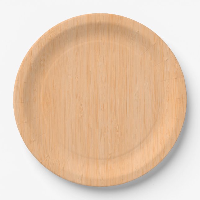 Peach Bamboo Wood Grain Look Paper Plates (Front)