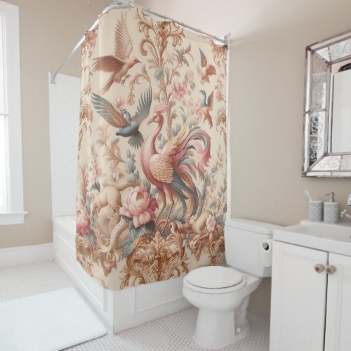 Peach Baroque Rococo Floral  Shower Curtain