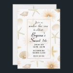 Peach Beach Seashells & Flowers Modern Sweet 16 Invitation<br><div class="desc">This can be customized for any event.</div>