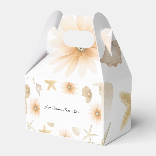 Peach Beach Seashells & Flowers Modern Wedding Favor Boxes (Front Side)