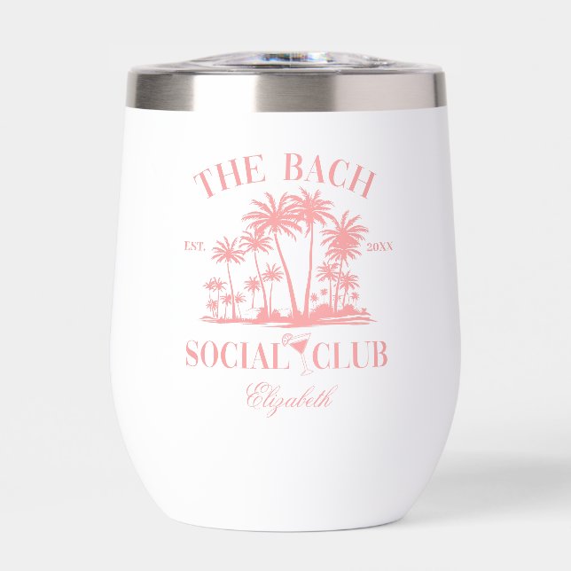 Peach Beach Social Club Bachelorette Party Thermal Wine Tumbler (Front)