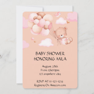PEACH BEAR BABY SHOWER INVITATION