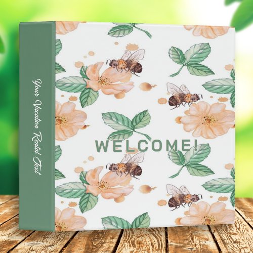 Peach Bees Floral Vacation Home Rental 3 Ring Binder