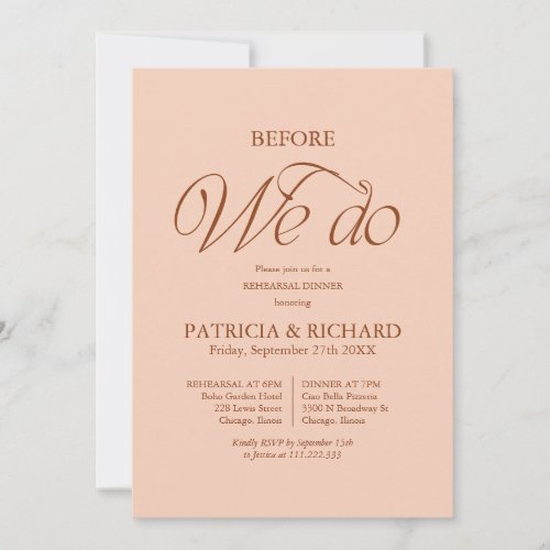 Peach Before We Do Wedding Rehearsal Dinner Invitation