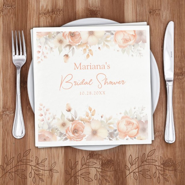 Peach Beige Floral Bridal Shower Napkins (Creator Uploaded)