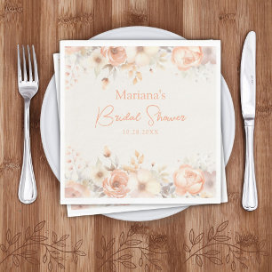 Peach Beige Floral on Ivory Bridal Shower Napkins