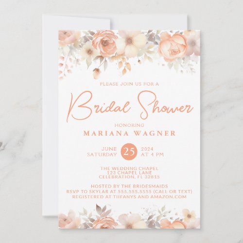 Peach Beige Flowers Bridal Shower Invitation