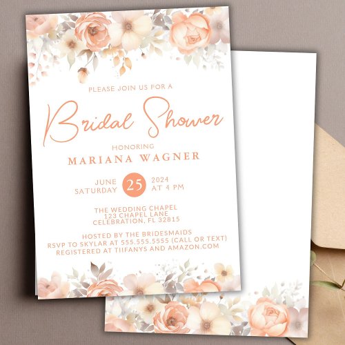 Peach Beige Flowers Bridal Shower Invitation