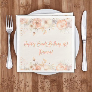 Peach Beige Flowers Floral Party Napkins