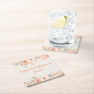 Peach Beige Flowers Floral Party Square Paper Coaster