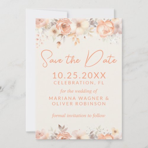 Peach Beige Flowers Save the Date Card