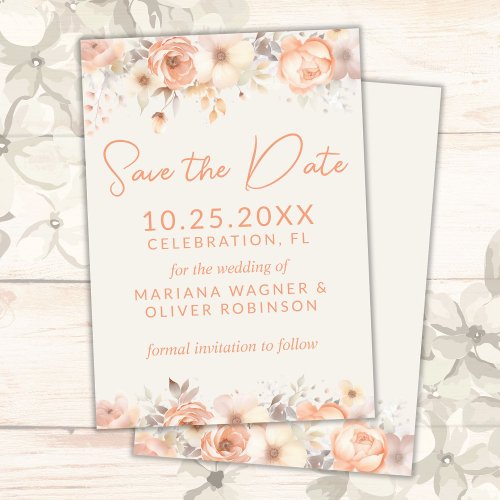 Peach Beige Flowers Save the Date Card