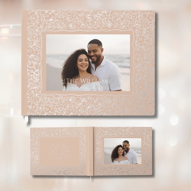 Peach Beige Foil Wedding Guestbooks Photo Beach (Creator Uploaded)