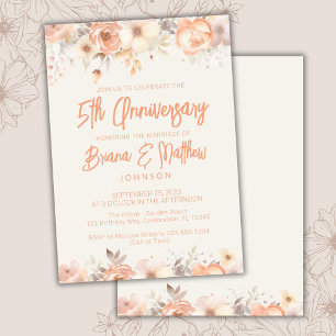 Peach Beige Ivory Floral 5th Wedding Anniversary  Invitation
