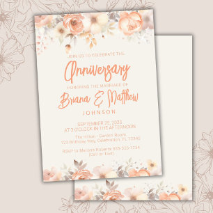 Peach Beige Ivory Floral Wedding Anniversary  Invitation