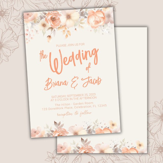 Peach Beige Ivory Floral Wedding Invitation (Creator Uploaded)