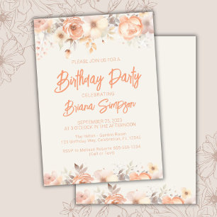 Peach Beige Ivory Flowers Birthday Party Invitation