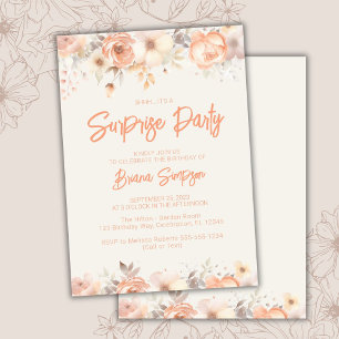 Peach Beige Ivory Flowers Surprise Birthday Party Invitation