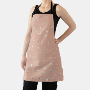 Peach Beige Japanese White Cosmos Floral Pattern Apron